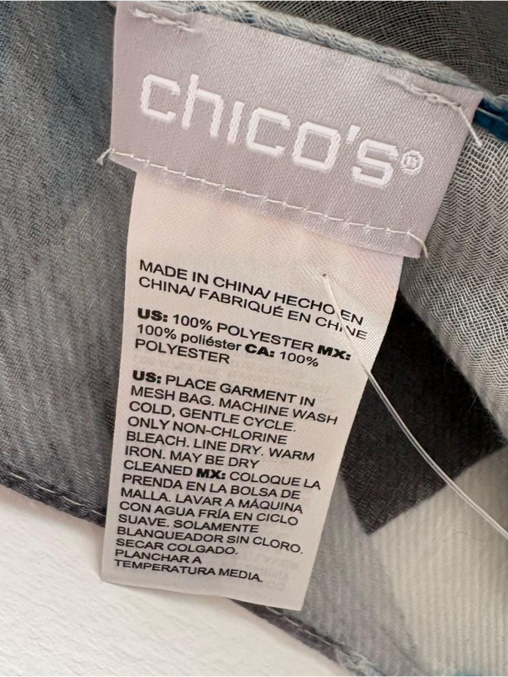 Chico’s Lightweight Abstract Print Scarf in Teal, Yellow & Gray - Picture 2 of 3